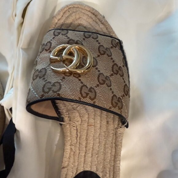 Gucci GG monogram Beige Slide Espadrilles Sandals - Picture 5 of 5
